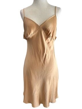 Victoria's Secret Silk Slip Dress Babydoll Chemise Sz Small Vintage Y2K Golden